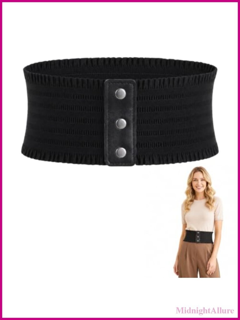 Wide Elastic Belt Women Alloy Buckle Stretch Waist Belt for Dresses